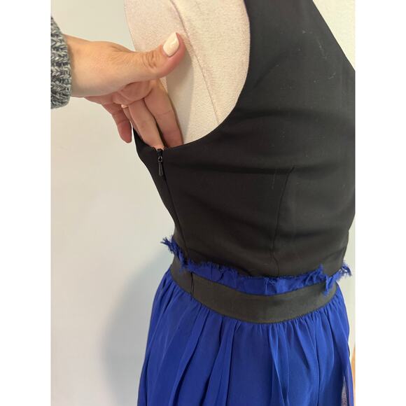 Jay Godfrey Black and Blue Color Block One Shoulder Silk Cocktail Dress Size 2 - Picture 4 of 5